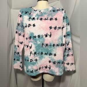 FRIENDS TV Show Dreamy Pink Teal Sherpa Fleece Pullover Sweatshirt Women’s M